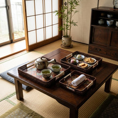 JAPANESE-INSPIRED RATTAN SERVING TRAY SET – MINIMALIST BEAUTY FOR YOUR HOME! 🌸
