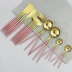 Premium 24pcs Golden Stainless Steel Cutlery Set – Luxury Dining & Elegant Gift Box Collection 🌷🍽️🥦