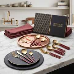 Premium 24pcs Golden Stainless Steel Cutlery Set – Luxury Dining & Elegant Gift Box Collection 🌷🍽️🥦