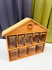 House-Shaped Bamboo Spice Rack Set – Stylish & Space-Saving Kitchen Organizer! 🌿🏡