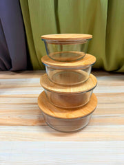 Round Shape Borosilicate Glass Food Storage Bowl Set with Natural Bamboo Wooden Lid ✨🍱