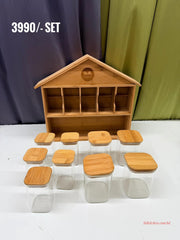 House-Shaped Bamboo Spice Rack Set – Stylish & Space-Saving Kitchen Organizer! 🌿🏡