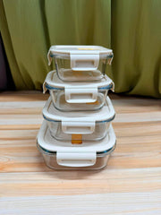 4 Pcs Square Oven Proof Glass Food Container Set 🔥🍱