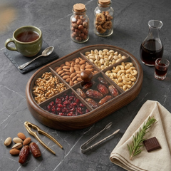 Premium Oval Wooden Date, Dry Fruit & Snack Serving Bowl Set With Acrylic Lid ππ₯π«