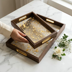 Premium Acrylic Serving & Decorative 2pcs Tray Set with Wooden Border π§π©π₯