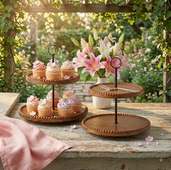 Imported Premium Dark Wooden 2-Tier Standing Serving Tray – Make Every Party & Family Gathering More Beautiful! 🍓 🥰