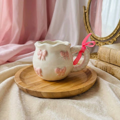 Handmade Creative Aesthetic Pink Bowed Ceramic Mug ☕🎀💗