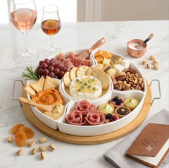 Luxury Imported Detachable Ceramic Snack & Bhorta Serving Bowl Set with Wooden Tray โ Elegant 6pcs Tableware Collection for Dry Fruits, Candy, Pickles & Appetizers ๐ฅ๐๐ฅฏ