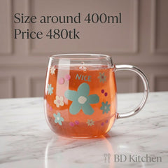 NICE Pastel Floral Glass Mug – Sweet & Elegant☕✨