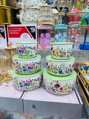 Floral Ceramic Storage Bowl Set with Airtight Lids ✨🌸