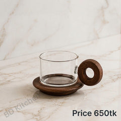 Elegant Heat-Resistant Glass Cup with Wooden Saucer ☕🌿