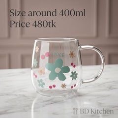 NICE Pastel Floral Glass Mug – Sweet & Elegant☕✨