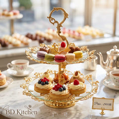 LUXURY 2-TIER GOLDEN GLASS CAKE & DESSERT STAND ✨✨
