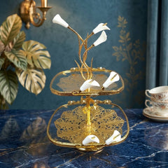 LUXURY 2-TIER GOLDEN GLASS SERVING STAND ✨✨