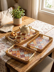 JAPANESE-INSPIRED RATTAN SERVING TRAY SET – MINIMALIST BEAUTY FOR YOUR HOME! 🌸