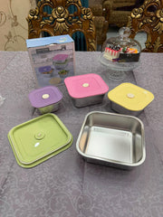 4PCS STAINLESS STEEL BOWL SET COLOURFULL LID