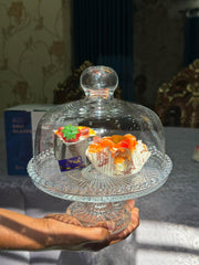 ELEGANT GLASS CAKE STAND WITH DOME LID