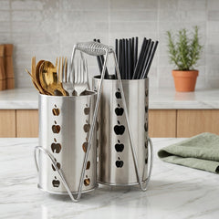 2-in-1 Stainless Steel Cutlery Holder With Stand – Smart & Stylish Kitchen Organizer! 🍴🤍