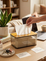 Acrylic Tissue Box with Bamboo wooden Lid