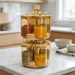 Organize Your Spices in Style with This Premium Rotating Spice Jar Set! 🥫🌾✨