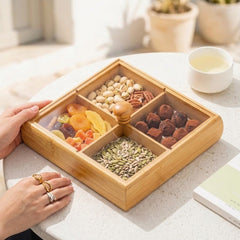 Square Shape Imported Household Bamboo Wooden Dry Fruit, Candy, Fruit & Snack Serving Bowl Set with Acrylic Lid π¬π’π
