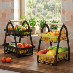 2-Tier Metal Fruit Basket – Stylish & Space-Saving Kitchen Organizer 🍊🍎🍋🍋🟩