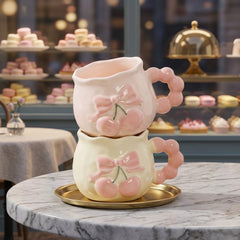 Cute 3D Cherry & Bow Ceramic Mug ☕🍒🎀
