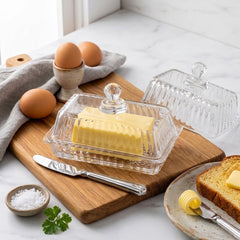 Elegant Striped Aesthetic Clear Glass Butter Box – Keep Your Butter Fresh in Style! 🧈🍥✨