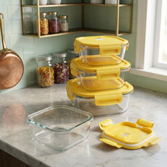 4 Pcs Square Oven Proof Glass Food Container Set 🔥🍱