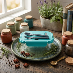 Premium Borosilicate Glass Lunch Box with Airtight Cutlery Lid – Smart, Stylish & Convenient! ✨🍱