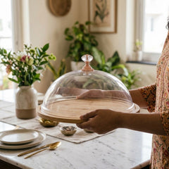 Elegant Cake Dome with Acrylic Lid & Bamboo Tray – 11 Inches