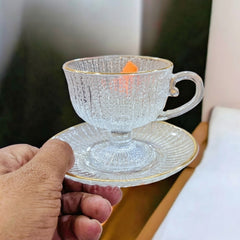 European Style Premium Quality Glacier Transparent Tea Cup Set ☕🍩🌿