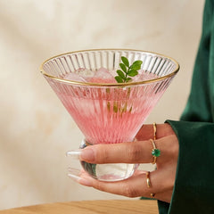 Ball Bottomed Unique Striped Transparent Golden Rimmed Glass Set – 6 Pcs🍹🍑