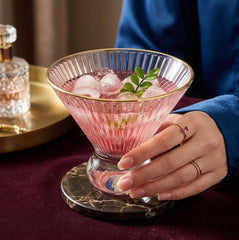 Ball Bottomed Unique Striped Transparent Golden Rimmed Glass Set – 6 Pcs🍹🍑