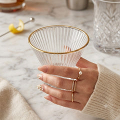 Ball Bottomed Unique Striped Transparent Golden Rimmed Glass Set – 6 Pcs🍹🍑