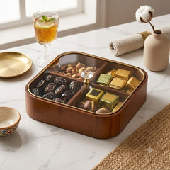 Luxury Square Shape Imported Household Wooden Date, Dry Fruit, Candy, Fruit & Snack Serving Bowl Set with Glass Lid ๐ฌ๐ฅฎ๐