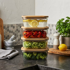 Square Shape Borosilicate Glass Bowl Set with Bamboo Wooden Lid – Premium Storage Meets Elegant Kitchen Style! 🌿✨