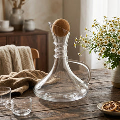 CURVED GLASS DECANTER WITH CORK LID 1500ML