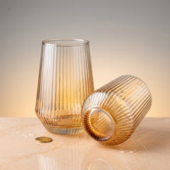 Amber Gold Ribbed Drinking Glass – Premium Glassware Collection ✨