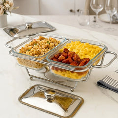 Premium 2-Piece Glass Chafing Buffet Dish Set – Perfect for Elegant Dining & Serving! 🍽️🔥