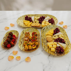 Luxury Golden Metallic 3pc Oval Serving Tray Set with Unique Uneven Design – Perfect for Stylish Serving, Home Décoration & Elegant Guest Entertaining 💛🍰