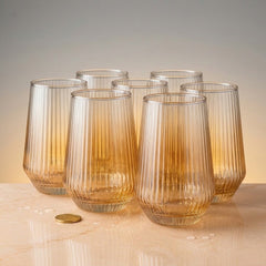 Amber Gold Ribbed Drinking Glass – Premium Glassware Collection ✨