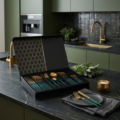 Premium 24pcs Golden Stainless Steel Cutlery Set – Luxury Dining & Elegant Gift Box Collection 🌷🍽️🥦