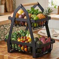 2-Tier Metal Fruit Basket – Stylish & Space-Saving Kitchen Organizer 🍊🍎🍋🍋🟩