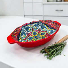 Bohemian Egg-shaped Ceramic Baking Pan Pasta Dish Fruit Salad Plate Colorful Combination