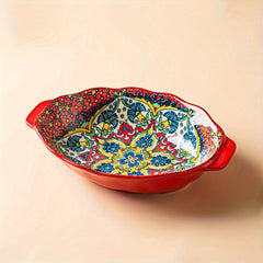 Bohemian Egg-shaped Ceramic Baking Pan Pasta Dish Fruit Salad Plate Colorful Combination