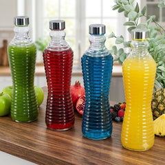 Premium Transparent Curved Glass Bottle With Stainless Steel Spiral Lid β Perfect for Water, Juice & Milk Storage πππ