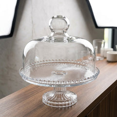 ELEGANT GLASS CAKE STAND WITH DOME LID