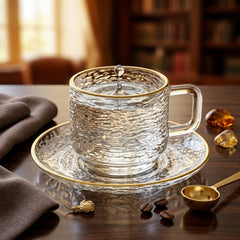 Glacier Premium Tea Cup Set – Crystal Clear Elegance with Golden Rim 🪷✨
