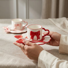 Cute 3D Bow Ceramic Cup & Saucer Set with Spoon ☕🎀💗